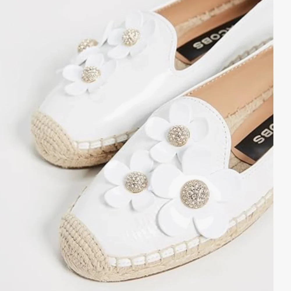 NEW MARC JACOBS WHITE LEATHER DAISY EMBELLISHED FLAT ESPADRILLE SHOES 37